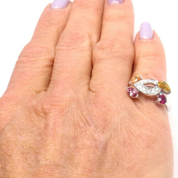 Authentic CARTIER Sorbet 18k White Gold Diamond Tourmaline Sapphire Ring Size 50 - Picture 7 of 9